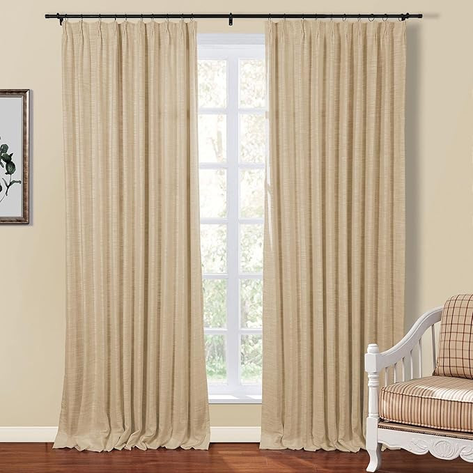 TWOPAGES Linen Textured Pinch Pleat Curtain for Living Room, Room Darkening Window Curtain Panel ... | Amazon (US)