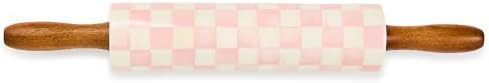 MACKENZIE-CHILDS Rolling Pin, Ceramic Decorative Roller Pin for Baking, Pink-and-White Rosy Check | Amazon (US)
