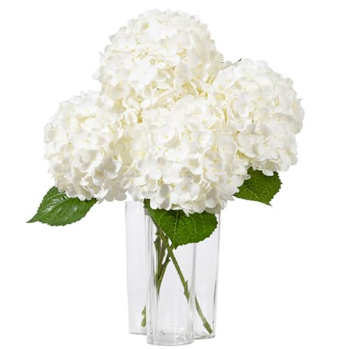 DuHouse 4Pcs Large Hydrangea Artificial Flowers,20 inch Latex Real Touch Hydrangeas Lifelike Hydrangea Flower for Home Wedding Bouquets Centerpieces Party Living Room Decoration(White) | Amazon (US)