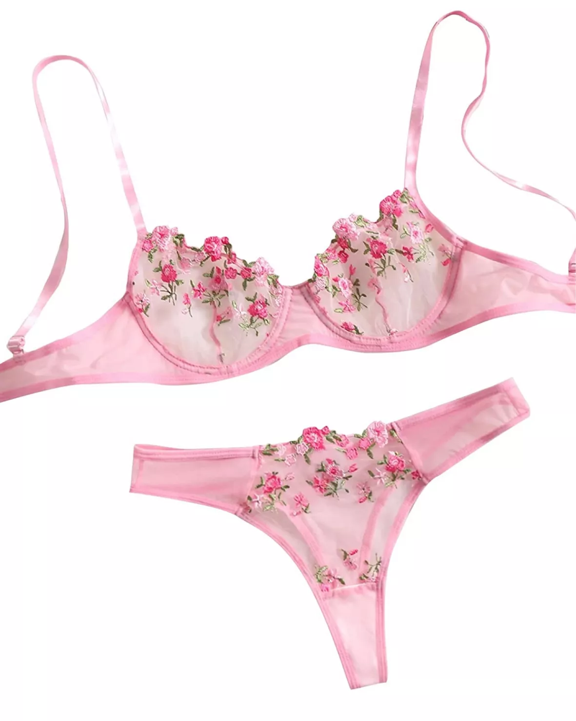  WDIRARA Women's Floral Embroidery Lingerie Set