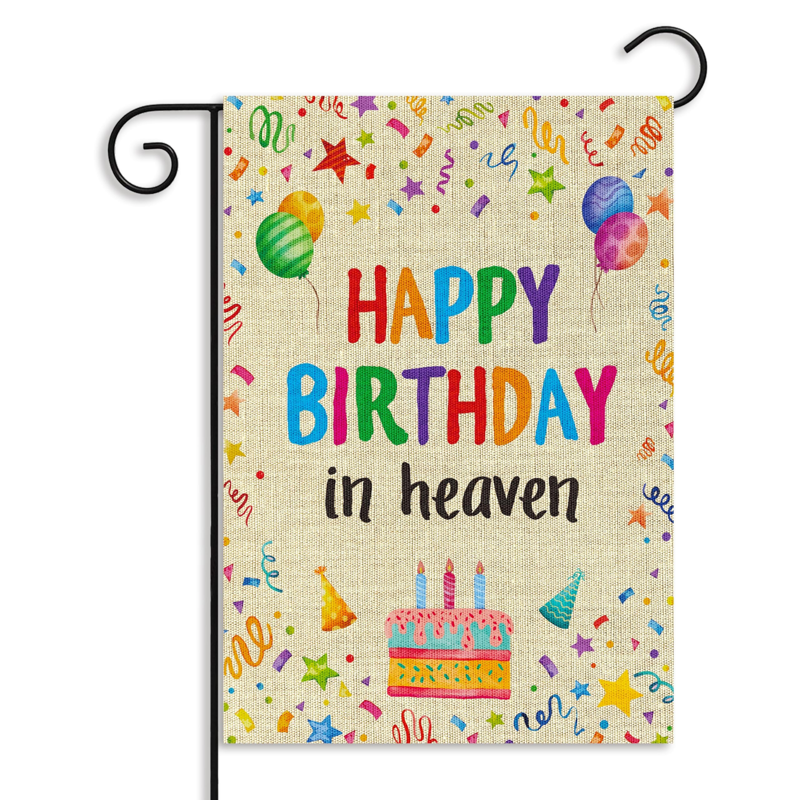WATINC Happy Birthday in Heaven Garden Flag - Colorful Ribbons Funeral Memorial Flags for Sympathy, 12 x 18 Inch Linen Yard Decorations, Grave Cemetery Farmhouse Outdoor Decor Supplies (Multicolored) | Amazon (US)