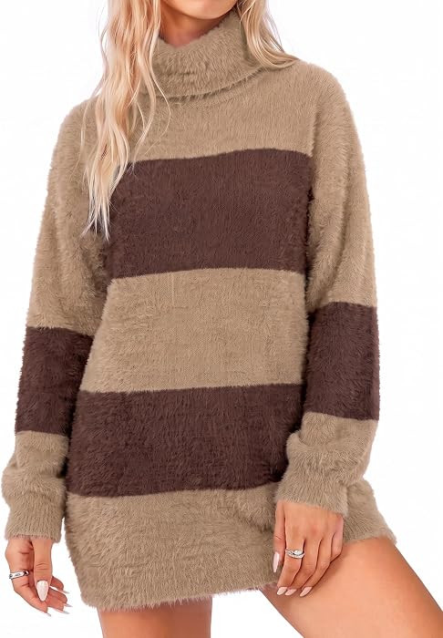 Wenrine Womens Oversized Striped Sweater Dress Chunky Fall Knit Pullover | Amazon (US)