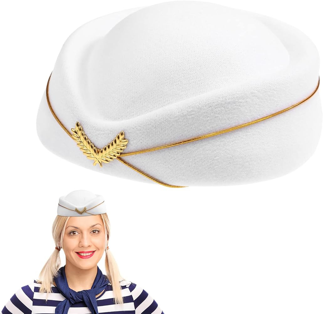 NUOBESTY Women Flight Attendant Hat: Woolen Flight Attendant Costume for Role Play - Beige Stewar... | Amazon (US)