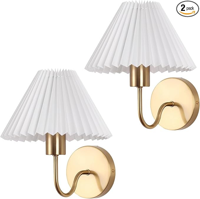 Wireless Wall Sconce Sets of 2, Pleated Shades Rechargeable Battery Operated Wall Sconce, Retro g... | Amazon (US)