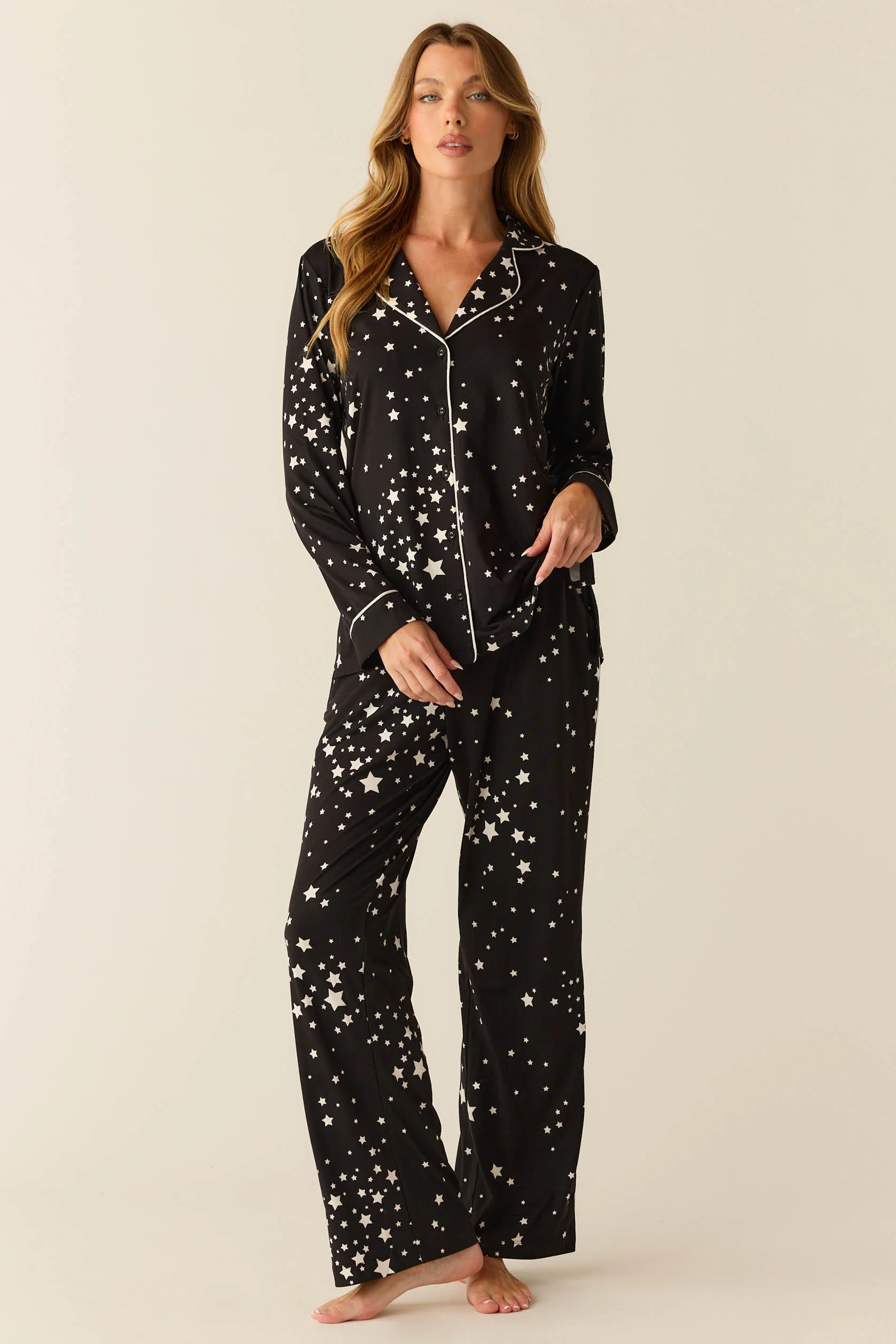 Winter Cloud Jersey PJ Set in Black Stars | MASONgrey