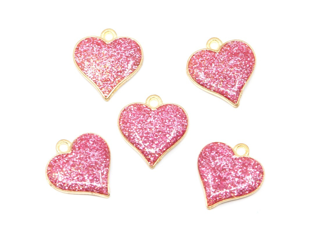 Light Pink Glitter Heart Charms Lot of Five - Etsy | Etsy (US)