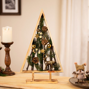 Reindeer and Pinecones Artificial Wooden Tree Christmas Decoration - 20.5 | Christmas Central