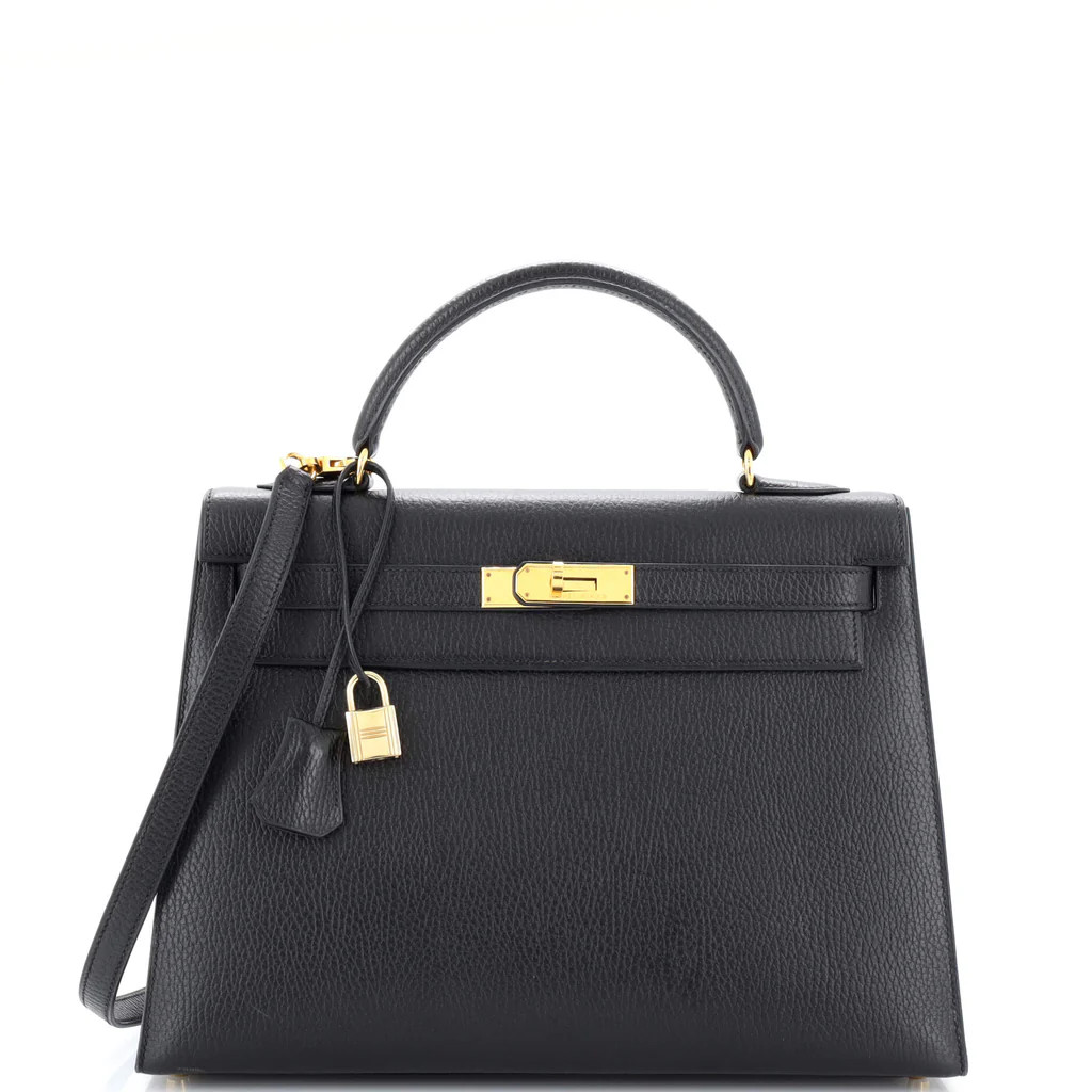 Kelly Handbag Noir Ardennes with Gold Hardware 32 | Rebag