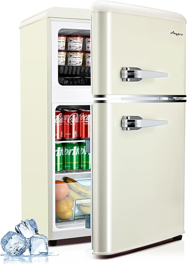 3.2 Cu.Ft Compact Refrigerator Mini Fridge with Freezer, Retro Double Door Small Fridge, 7 Level ... | Amazon (US)