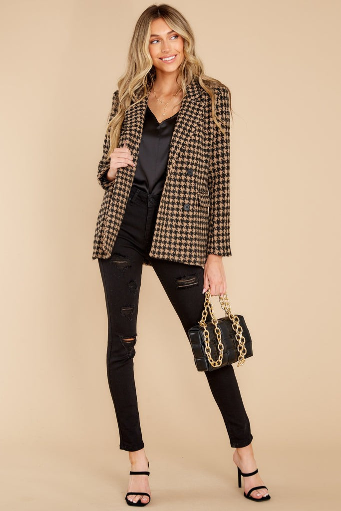 Book Club Black And Tan Houndstooth Blazer | Red Dress 