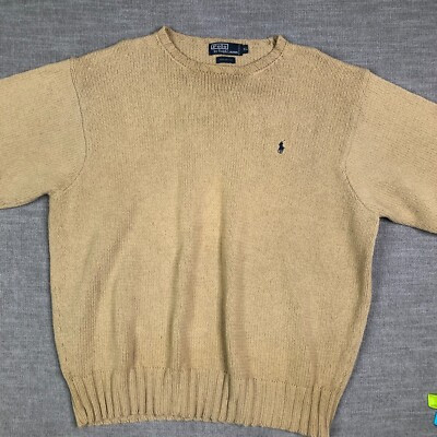 Vintage Polo Ralph Lauren Sweater Mens XL Tan Pullover 90s Cotton Knit Pony Logo | eBay US