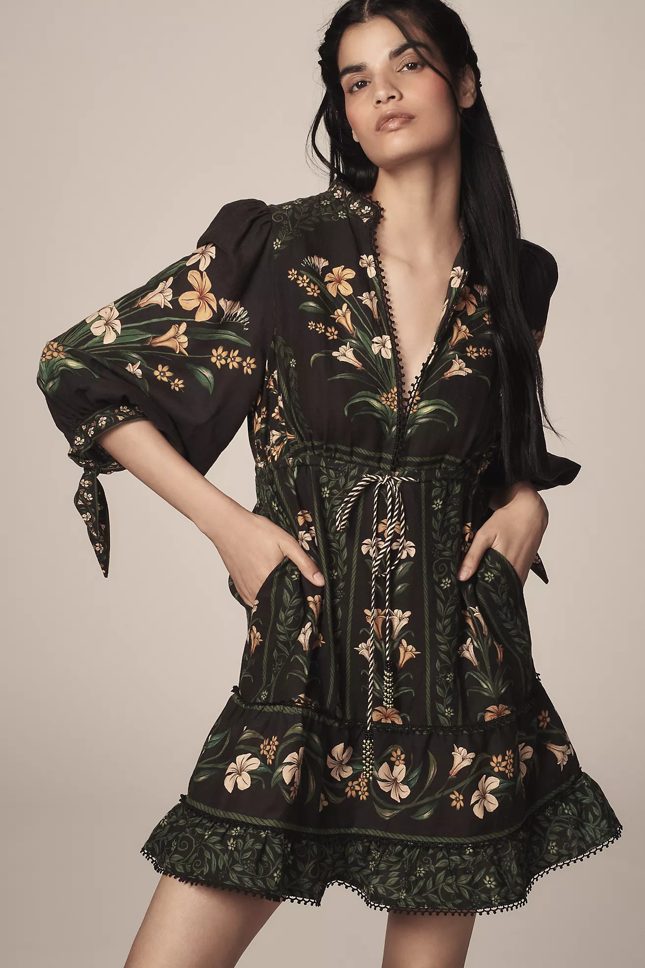 Farm Rio Flowers Arch Linen Blend Mini Dress | Anthropologie (US)