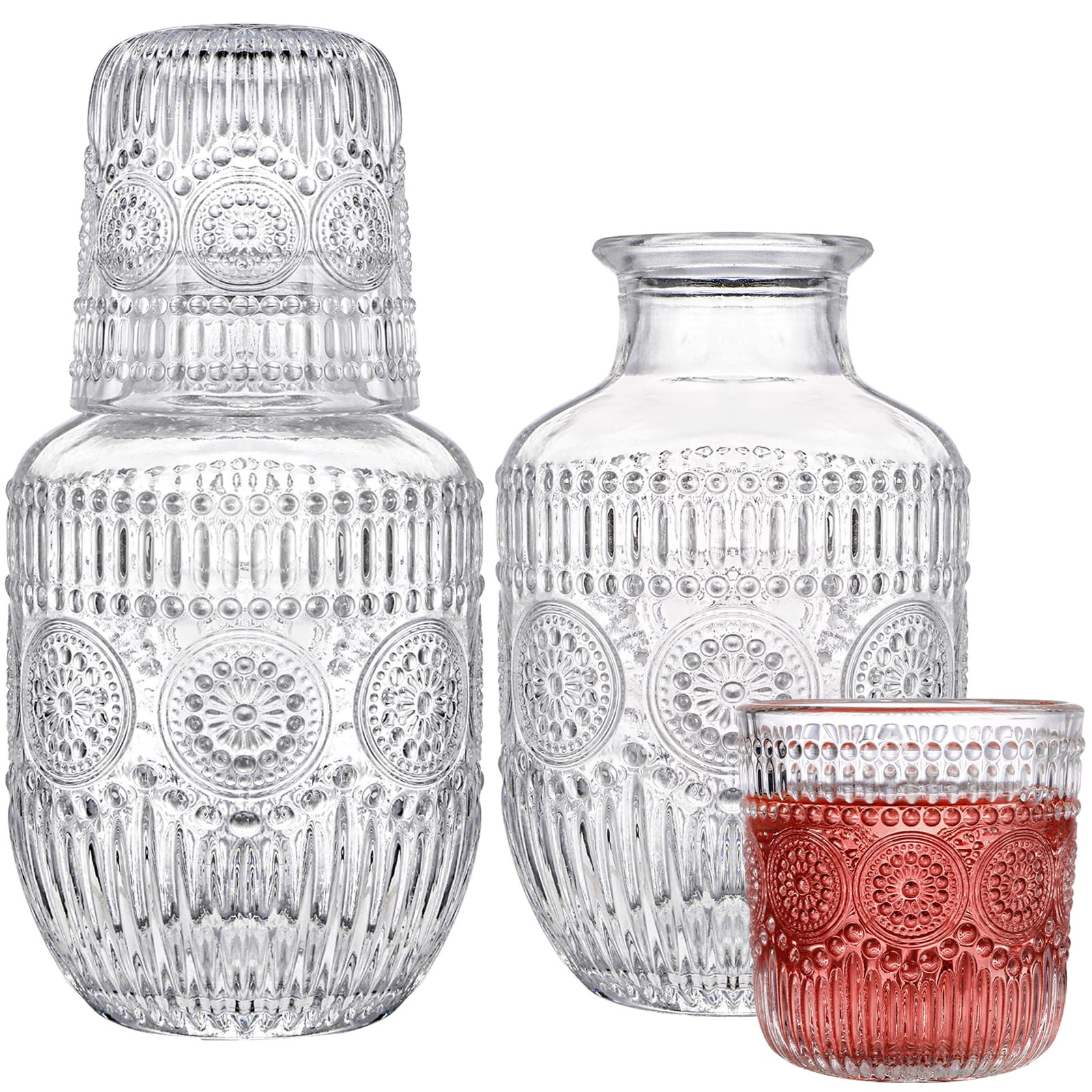 Kingrol 4-Piece Glass Bedside Carafe and Tumbler Set - 18 oz Water Pitcher & 5 oz Cup, Elegant Ni... | Amazon (US)