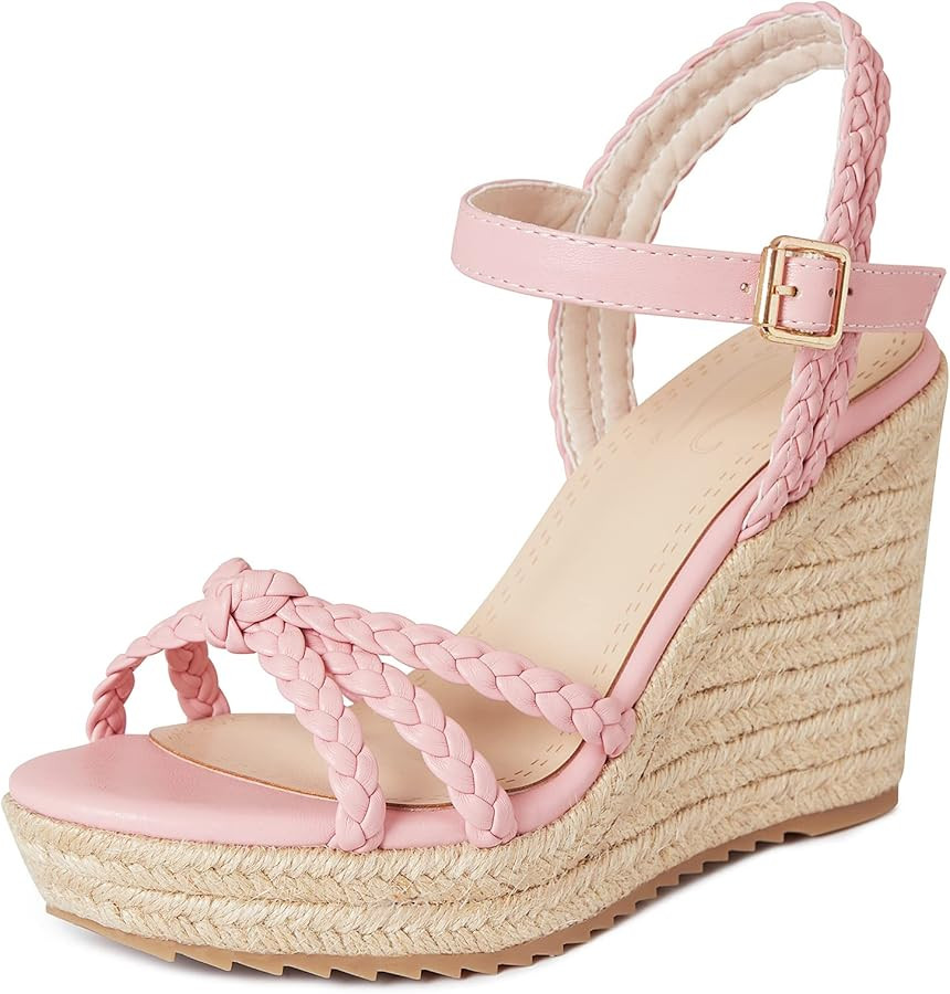 mikarka Espadrille Wedge Sandals for Women Braided Knot Ankle Strap Open Toe Platform Sandals | Amazon (US)
