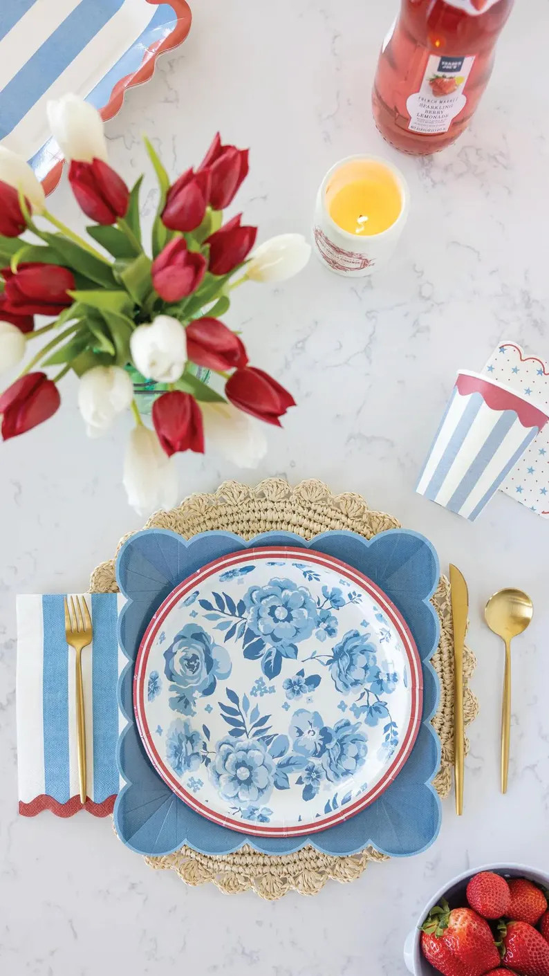 Hamptons Floral Dinner Plates 8ct – Americana Patriotic Party Decor | Etsy (Global)