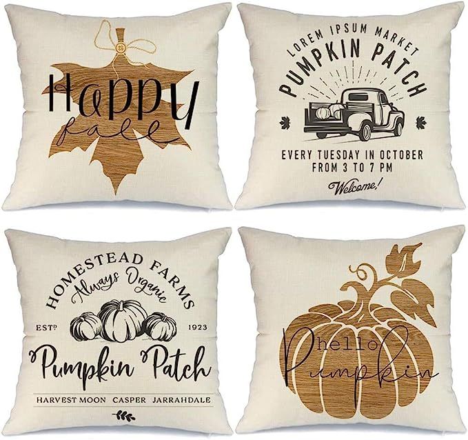 AENEY Fall Pillow Covers 20x20 inch Set of 4 Pumpkin Patch Truck Maple Leaves Farmhouse Throw Pil... | Amazon (US)