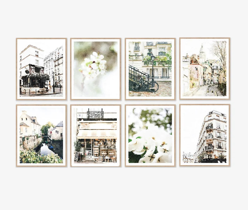 Set of 8 Neutral Black White Paris France Botanical Gallery | Etsy | Etsy (US)