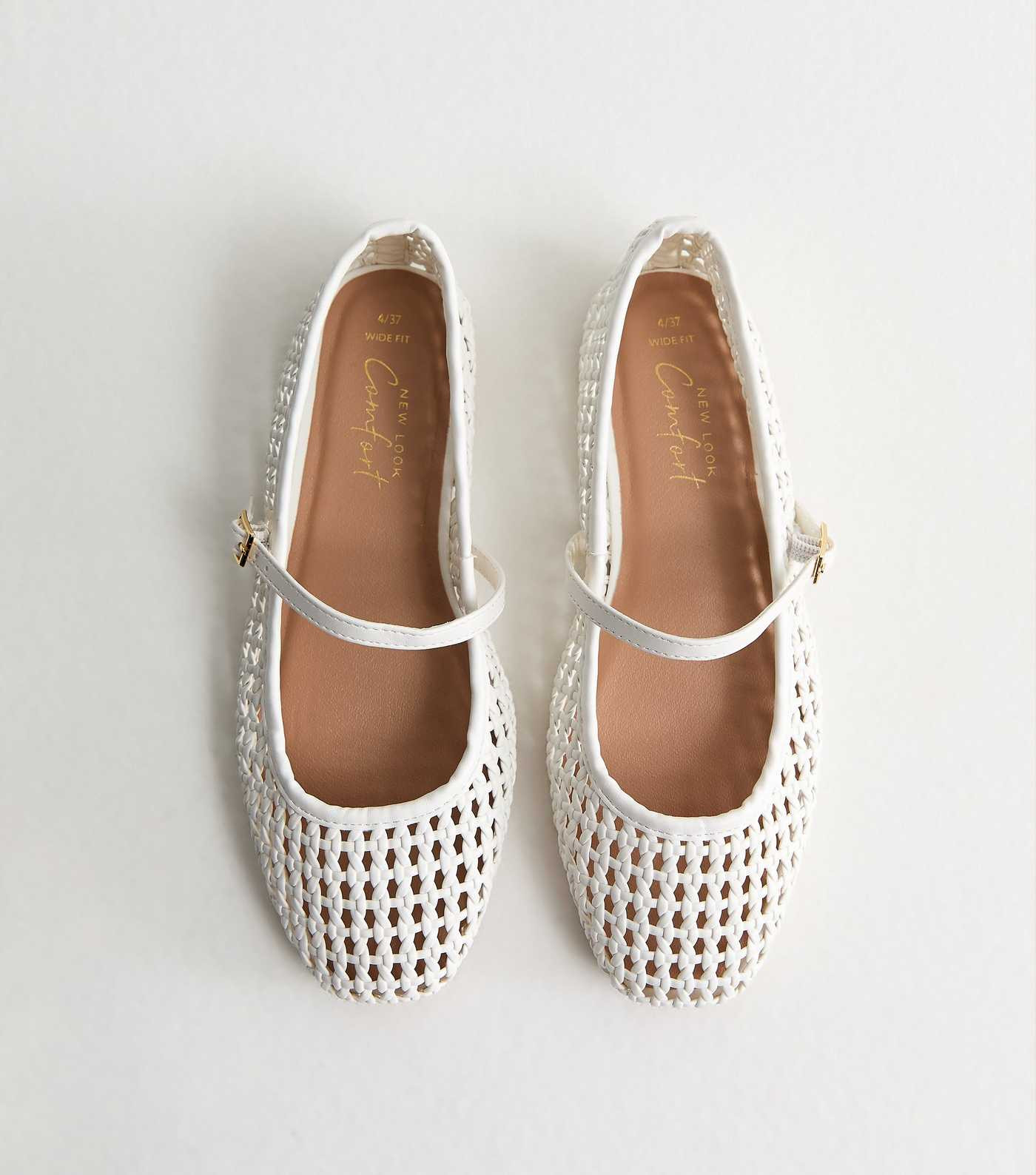 Wide Fit White Faux Leather Woven Mary Jane Pumps | New Look | New Look (UK)