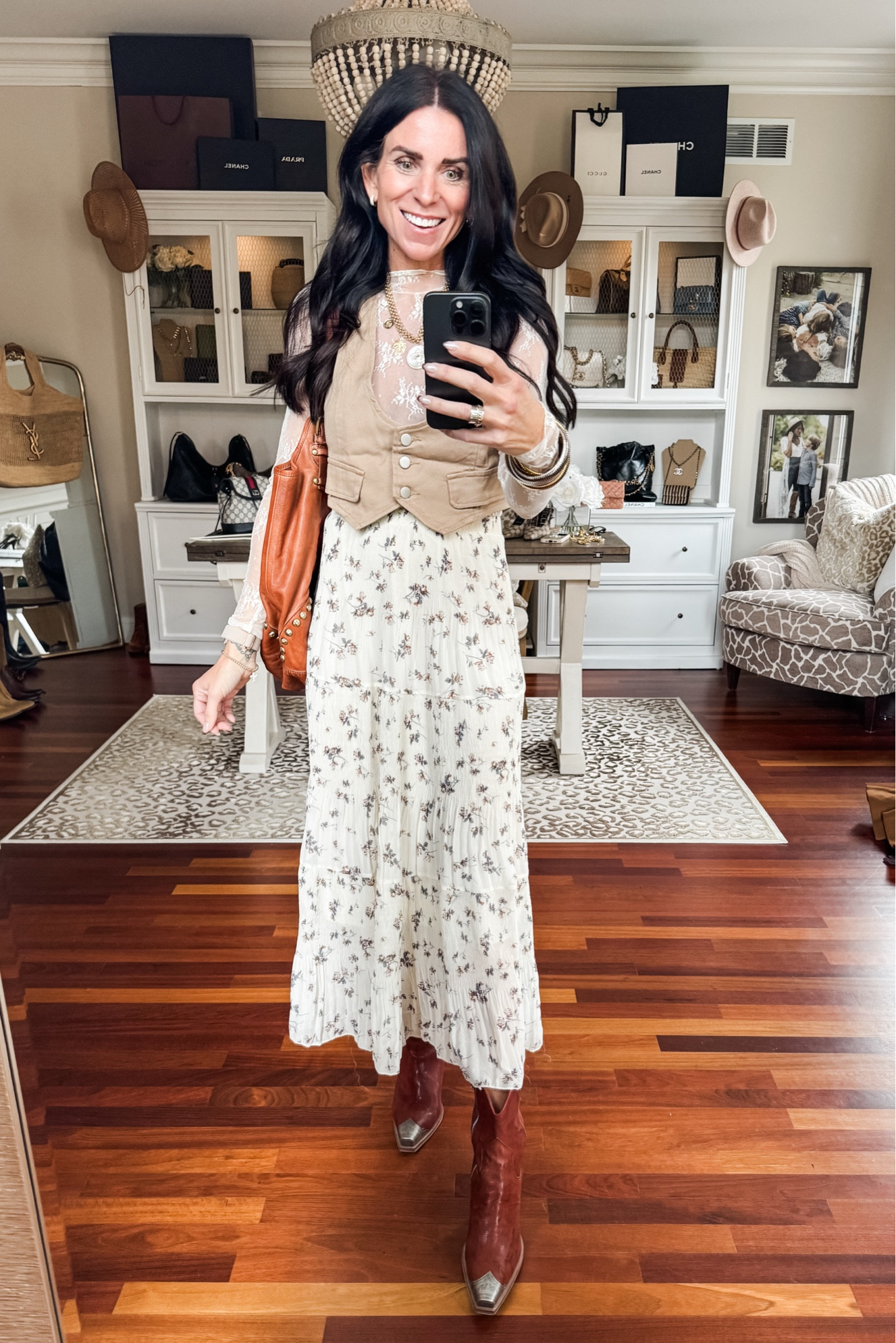 Small skirt, lace top and vest 
Size up 1/2 in thanksgiving outfit 

#LTKStyleTip #LTKHoliday #LTKFindsUnder50