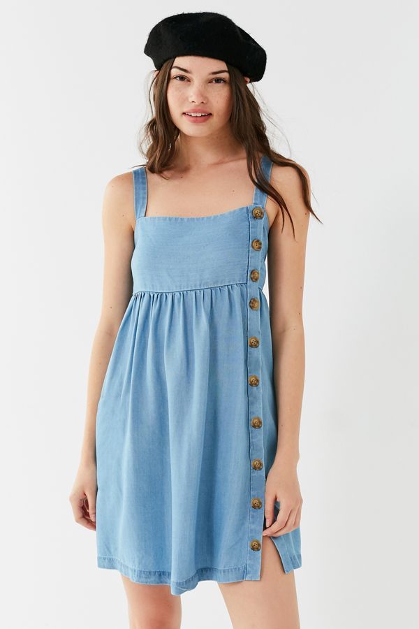UO Lindsay Button-Up Chambray Mini Dress | Urban Outfitters (US and RoW)