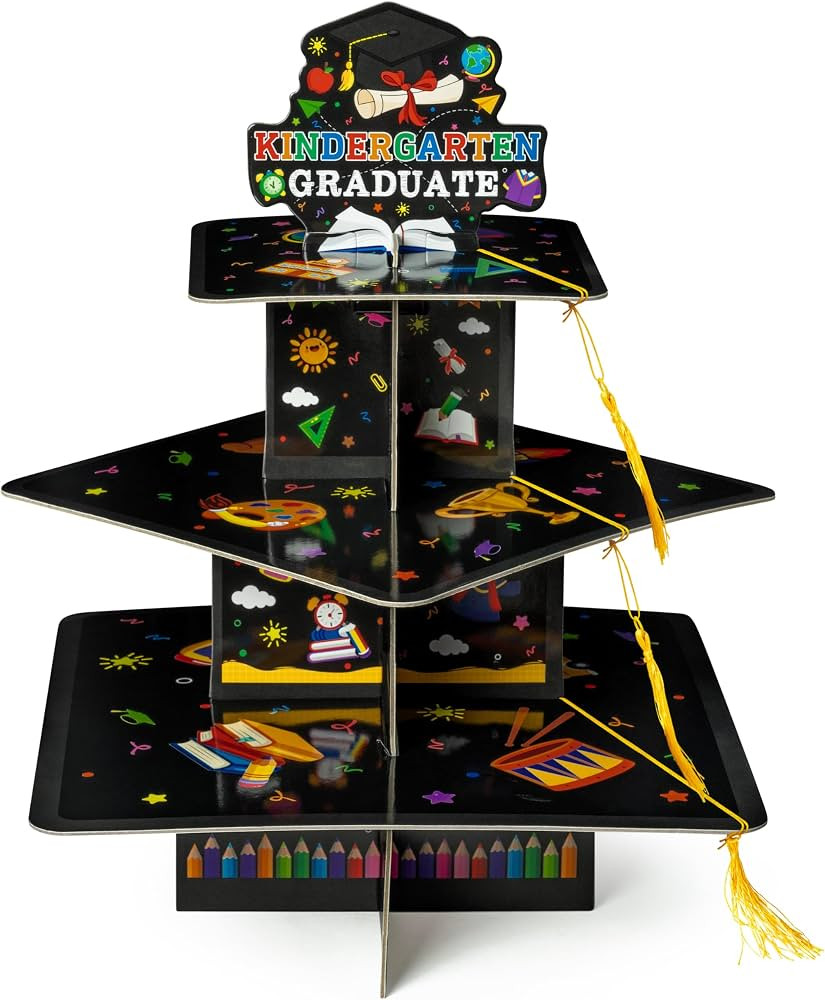 Haooryx Kindergarten Graduation Cupcake Stand Decoration - 3-Tier Black Graduate Cap Cupcake Towe... | Amazon (CA)
