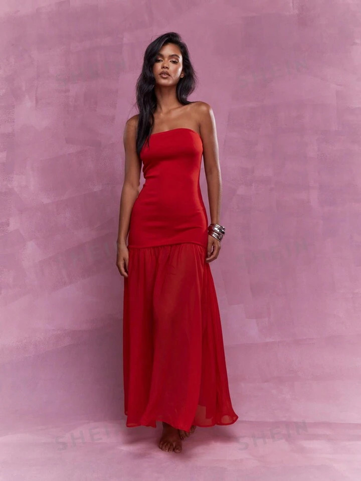 MISSGUIDED Robe longue maxi bandeau à ourlet à volants4.92(76) | SHEIN