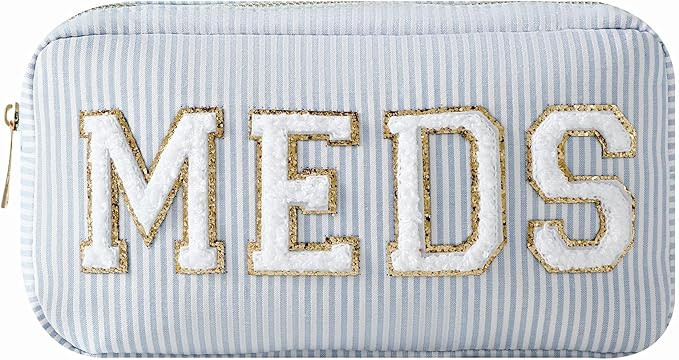 uekeboag Seersucker Chenille Letter Stuff Meds RX Makeup Bag, Travel Washable Purse Organizer wit... | Amazon (US)