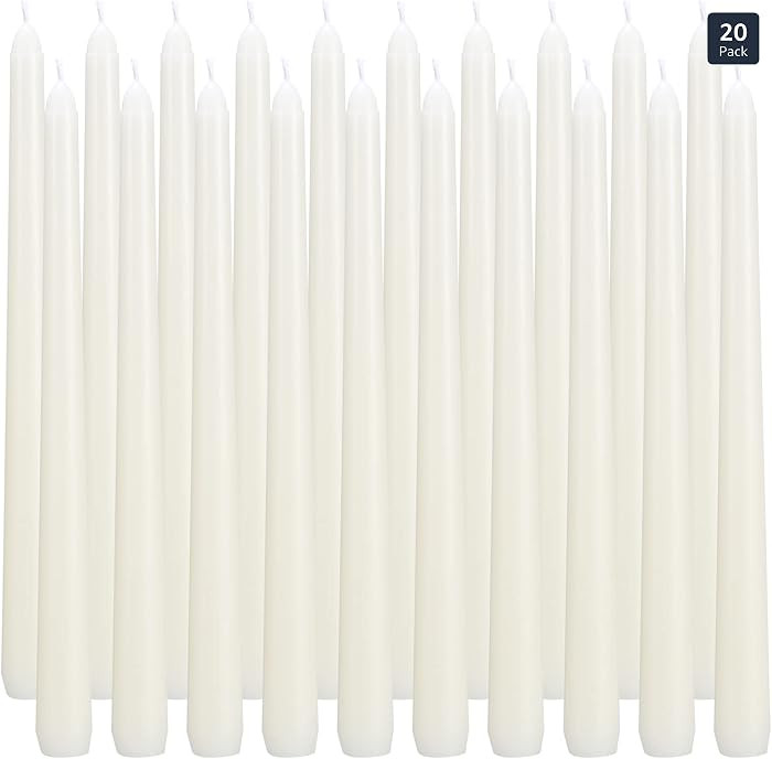 flamecan Ivory Taper Candles, Set of 20 Unscented and Smokeless 10 Inch Taper Candles Long Burnin... | Amazon (US)