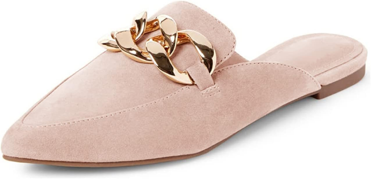 Mskilder Mules for Women Flats Metal Chain Pointed Toe Slip-on Backless Loafers Slides Flat Shoes | Amazon (US)