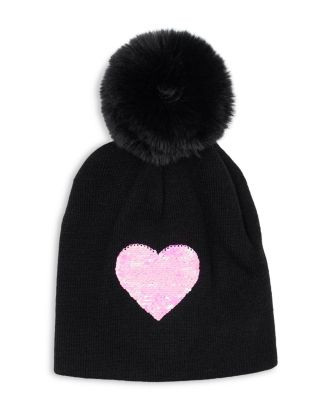 Surell Girls' Knit Heart Hat with Pom Detail - Big Kid  | Bloomingdale's Kids | Bloomingdale's (US)