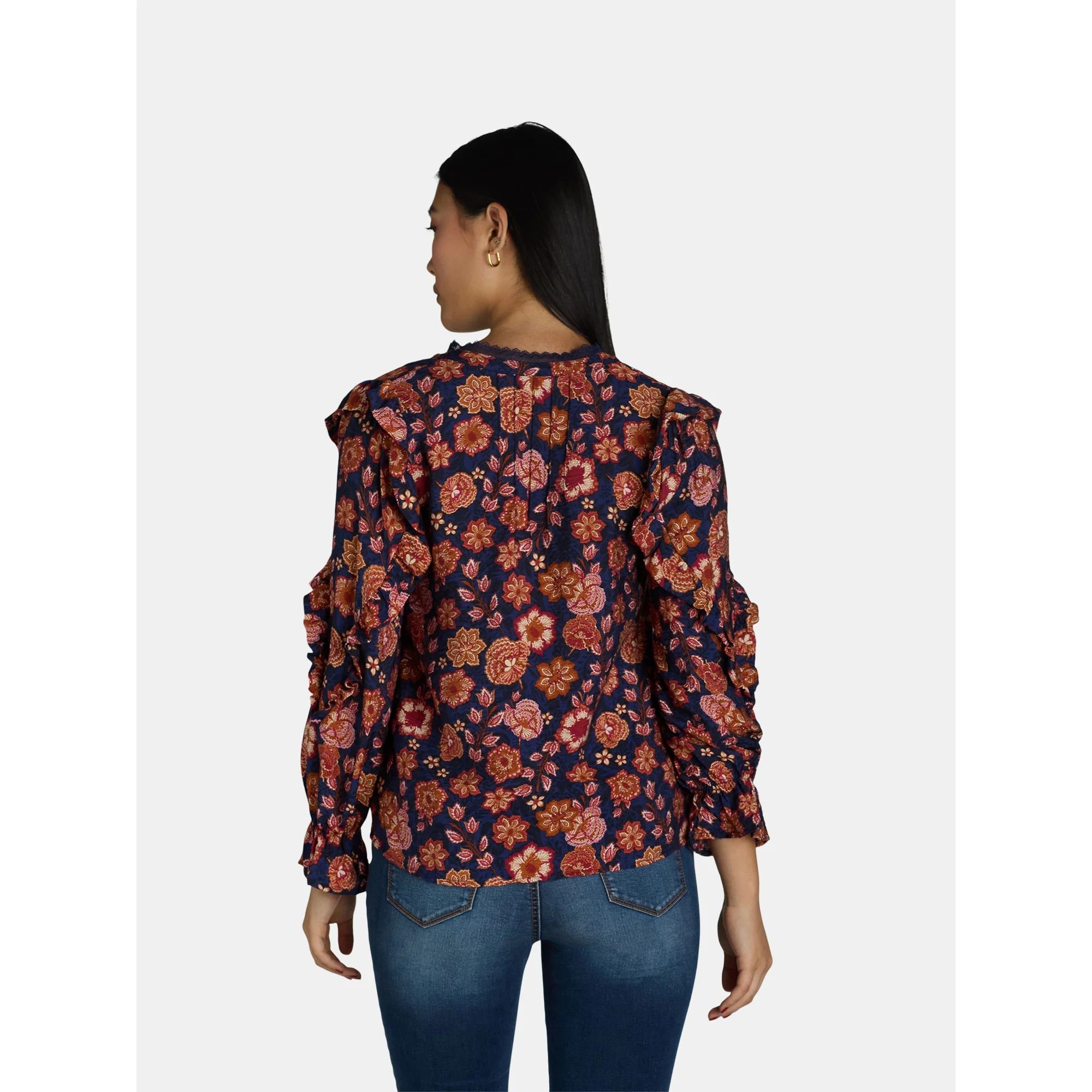 The Pioneer Woman Pleated Ruffle Blouse, Women’s, Sizes S-3X | Walmart (US)