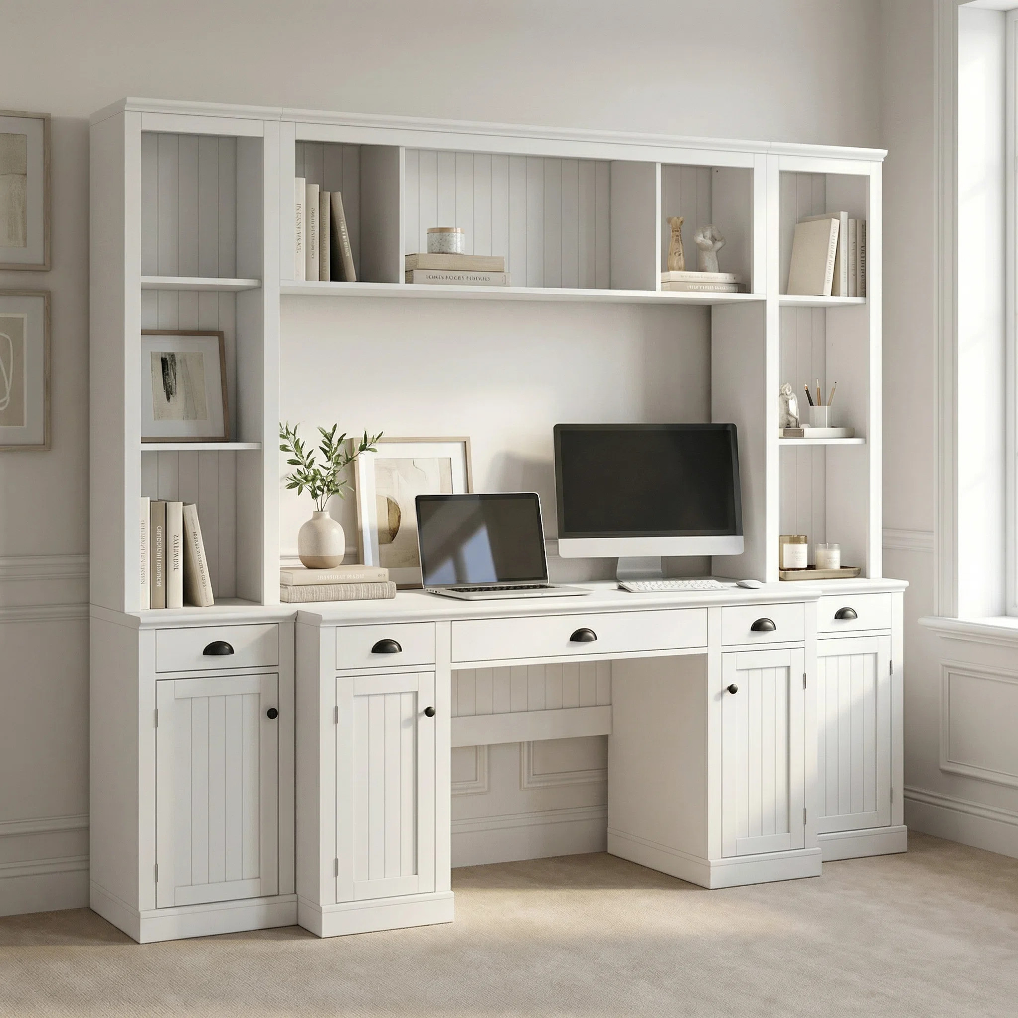Latitude Run® 88.5'' W Wall Unit Desk With Hutch Bookcase, Drawers, Cabinets, And Open Storage S... | Wayfair North America