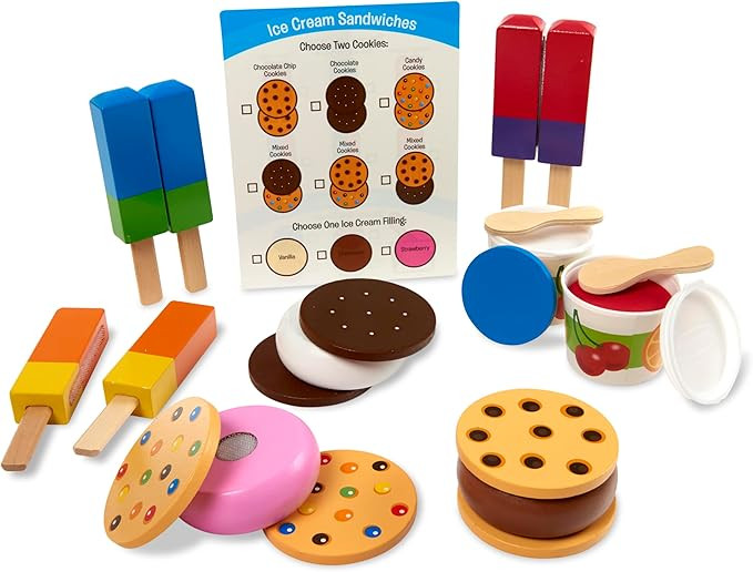 Melissa & Doug Wooden Frozen Treats Ice Cream Play Set (24 pcs) - Play Food and Accessories Food ... | Amazon (US)