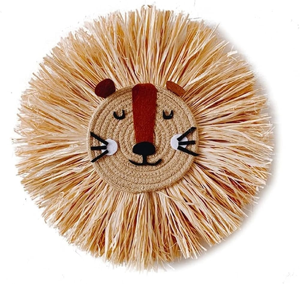 FULCLOUD 15.7 inch Wall Art Animal Head Hand Knitted Hanging,Cotton Thread Weaving Straw Cartoon ... | Amazon (US)
