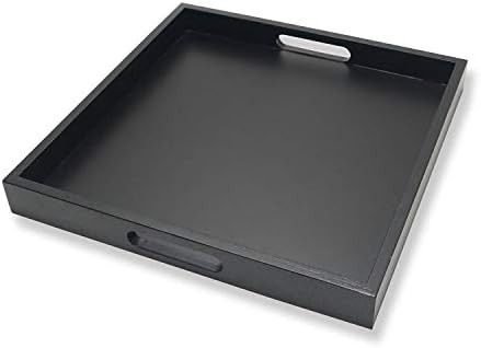Square Wood Serving Tray with Handle, Ottoman Decorative for Home, 16x16 inches Black | Amazon (US)