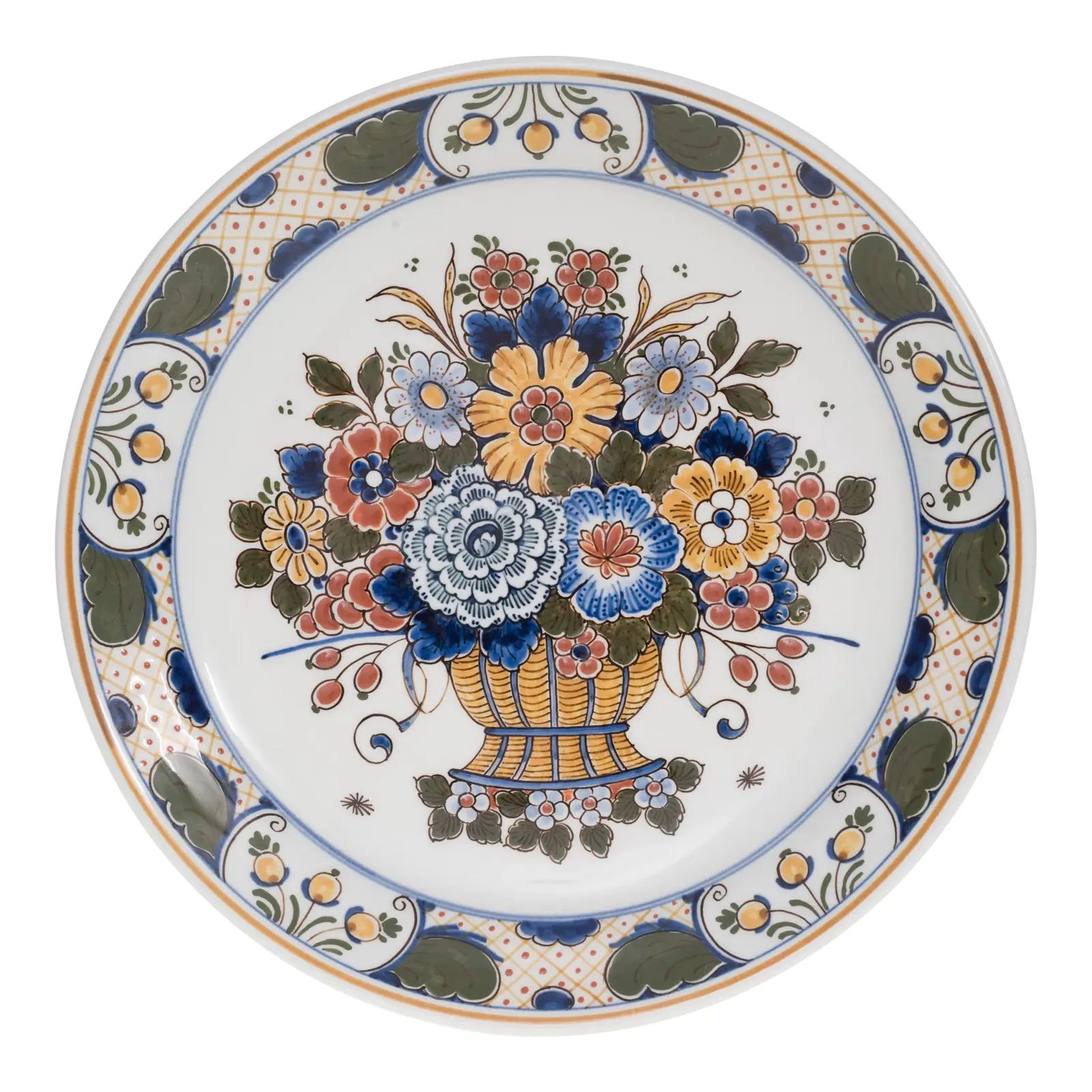 Royal Delft Original Blue Decorative Plate, Hand Painted with Flower Basket in Polychrome | Chairish