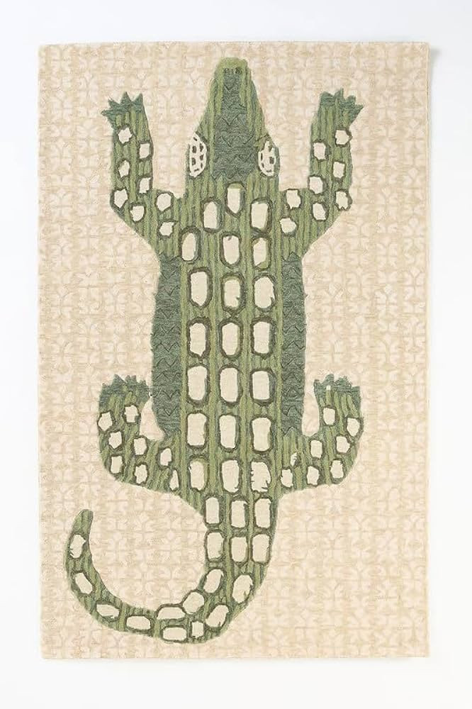 Hand-Tufted Wool Area Rug - Playful Alligator Design (5x7 Ft) - Soft & Plush Texture - Beige and ... | Amazon (US)