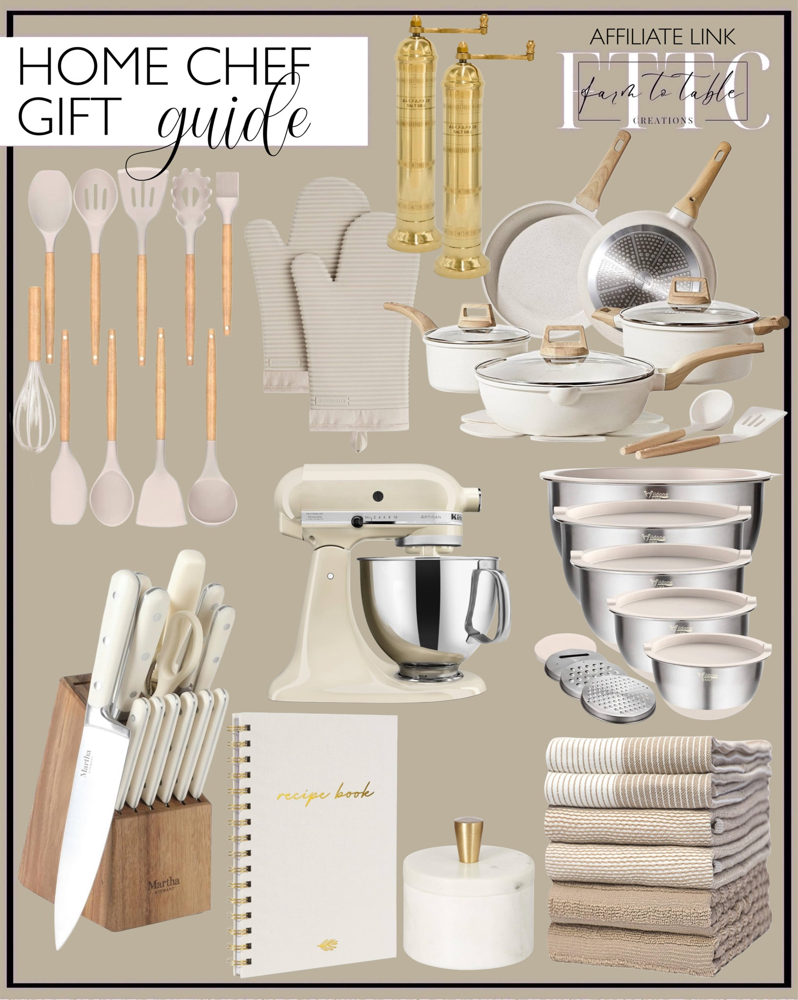 Home Chef Gift Guide. Follow @farmtotablecreations on Instagram for more inspiration.

CAROTE 14 Pcs Pots and Pans Set Nonstick, Cookware Set. Utensils Set. KitchenAid Artisan Series 5 Quart Tilt Head Stand Mixer with Pouring Shield. Marble Salt Cellar. Oven Mitt Set. Kitchen Cutlery Set. Dish Towels. Greek Salt & Pepper Mill. Recipe Book. 

Gifts for the chef. Christmas gifts for the home chef. Holiday gifts. Stocking Stuffers. Gift Guide for the home chef. Kitchen Finds. Baking Finds. Kitchen Appliances. 

#LTKGiftGuide #LTKHome #LTKHoliday