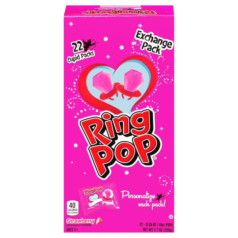 Ring Pop Valentine's Day Strawberry Lollipop Classroom Exchange Card, 22 Packages | Walmart (US)