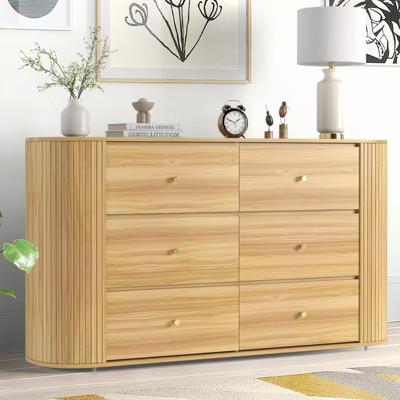 COZONY 6-Drawer Wooden Dresser with Curved Edges, Oak Finish Chest, Mid-Century Modern Storage | Target