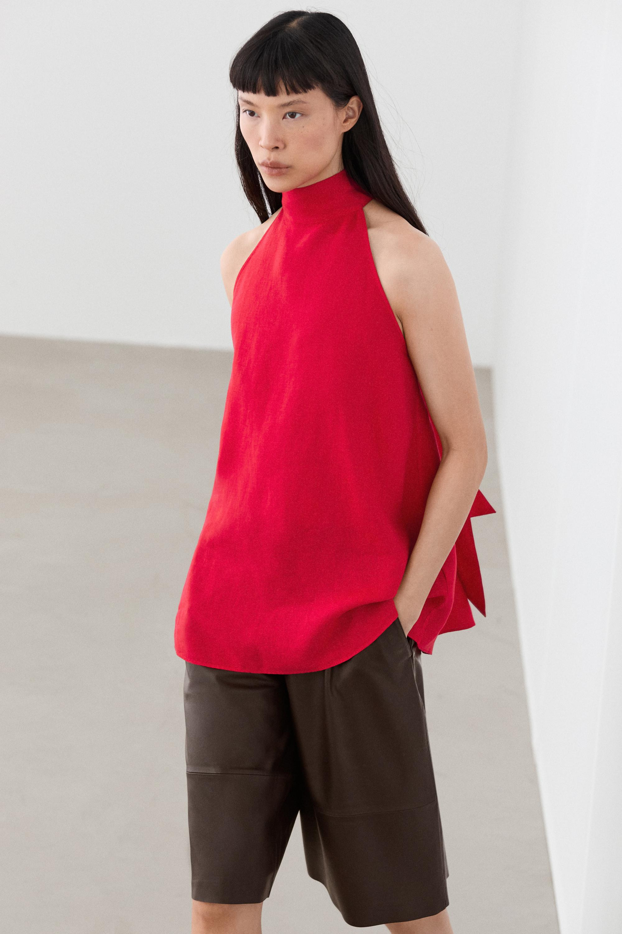 100% linen flowing halter top | Massimo Dutti US