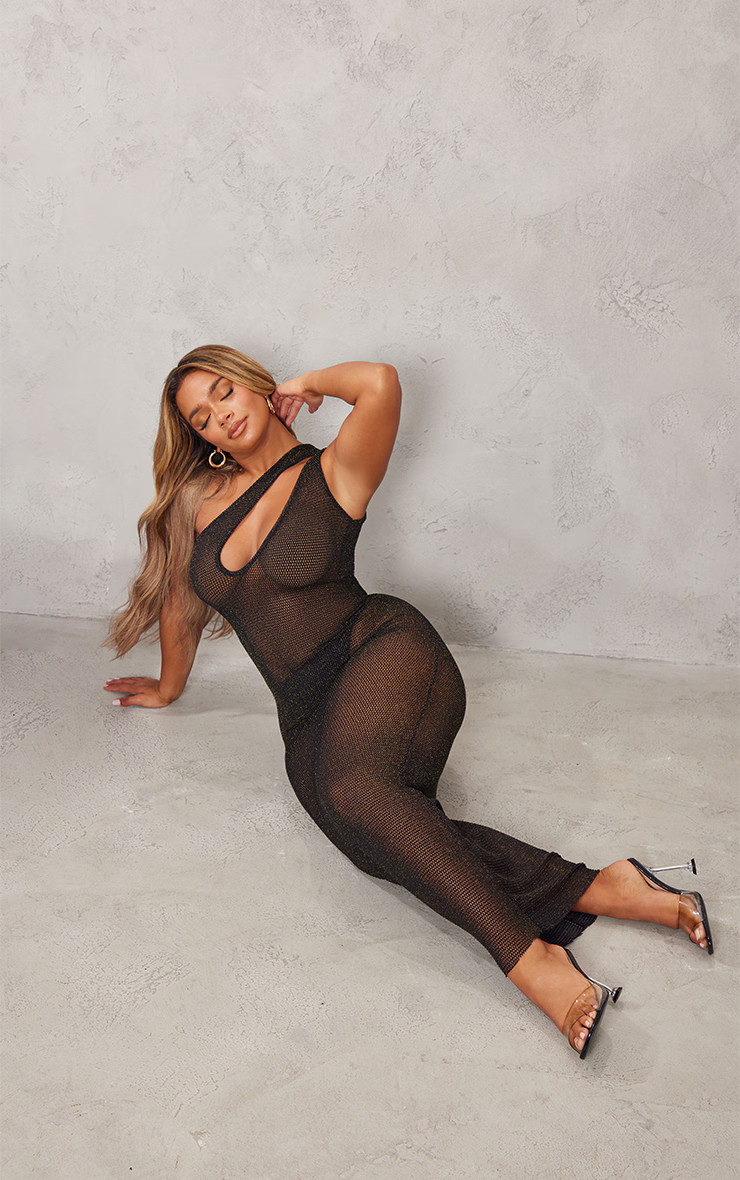 Shape Black Glittert Cut Out One Shoulder Dress | PrettyLittleThing US