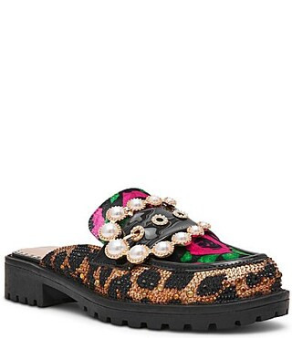 Betsey Johnson Barton Leopard Floral Pearl Ornament Buckle Loafer Mules -  8.5 | Dillard's