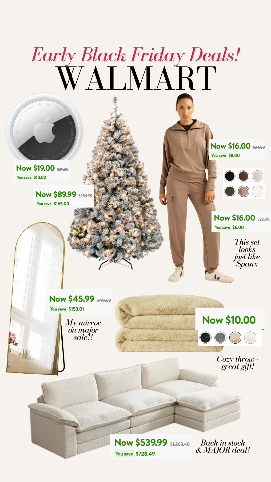 Walmart early Black Friday deals!! Major steals on best sellers. Arched mirror, sectional under $550, Apple AirTag, spanx similar lounge set, $10 throw blanket, faux flocked tree

#LTKGiftGuide #LTKSaleAlert #LTKCyberWeek