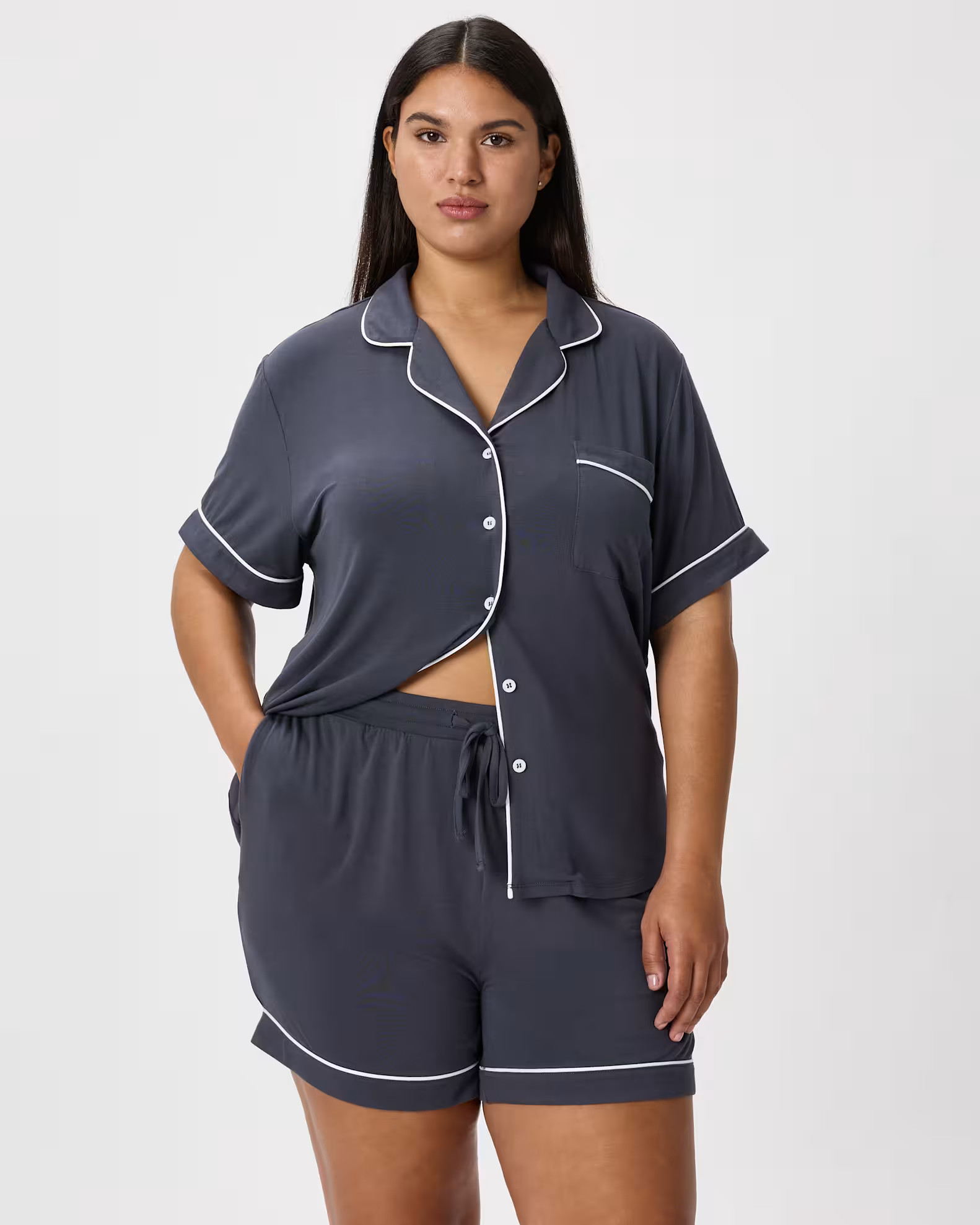 Bamboo Jersey Short Sleeve Pajama Set 		 		 		 		 		 in Graphite | Quince