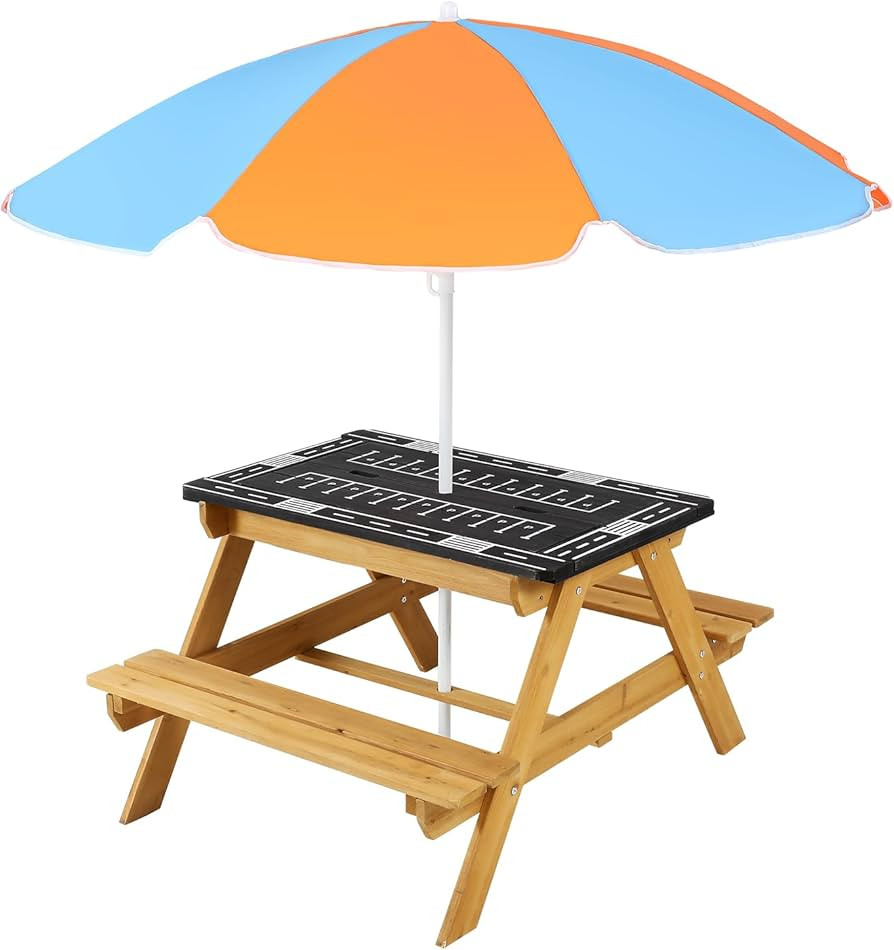 FAHKNS Wooden Picnic Table for Toddlers-Outdoor Kids Picnic Table with bench and Umbrella-Large S... | Amazon (US)