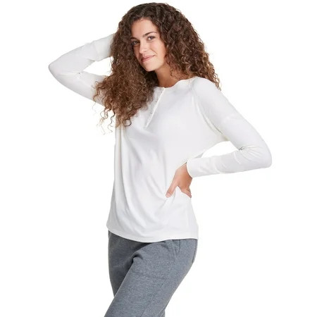 Hanes Women s Luxe Collection Relaxed Henley Jersey Tunic Chalk White L | Walmart (US)