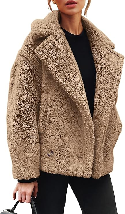 PRETTYGARDEN Womens 2023 Winter Fashion Sherpa Coats Lapel Fleece Jacket Long Sleeve Pockets Faux... | Amazon (US)