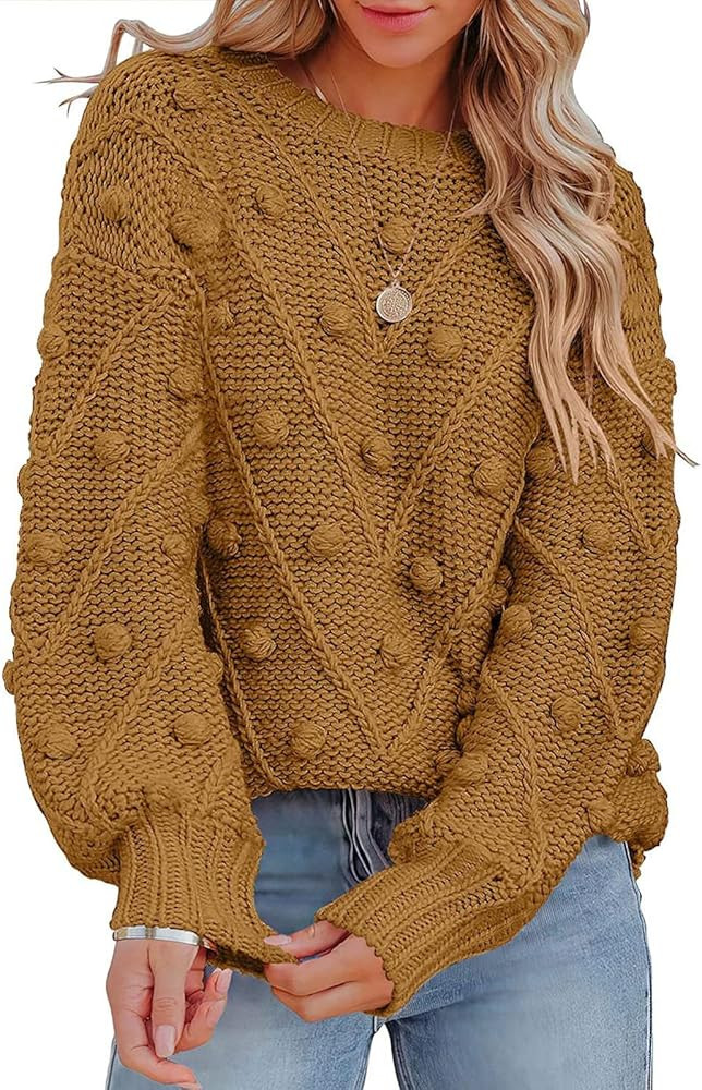 Women's Fall Winter Crew Neck Pullover Sweater Cute Casual Oversized Long Sleeve Chunky Knit Swea... | Amazon (US)
