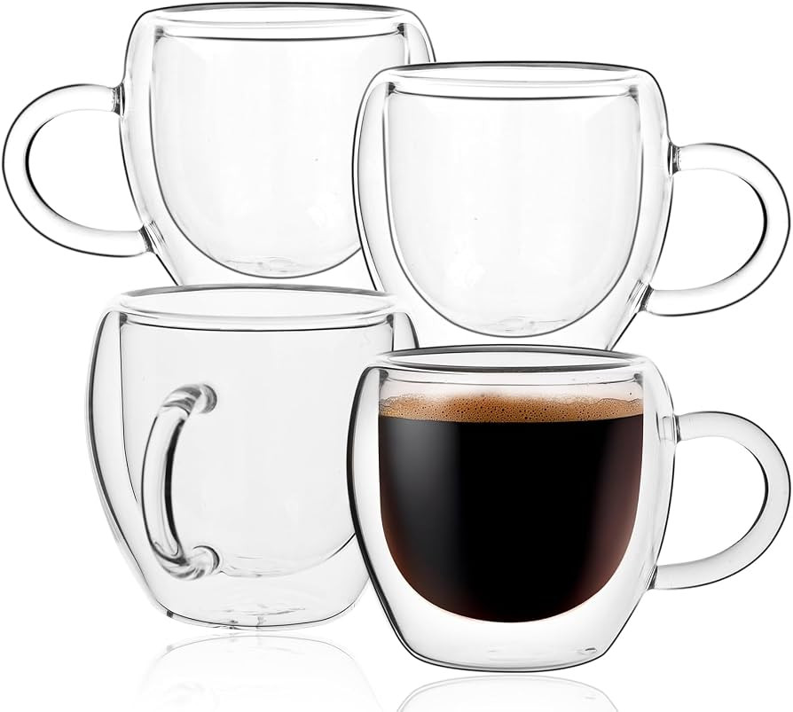 Espresso Cups Set of 4 with Handle, 2.5oz Expresso Coffee Cup, Small Expresso Shot Glasses, Clear... | Amazon (US)